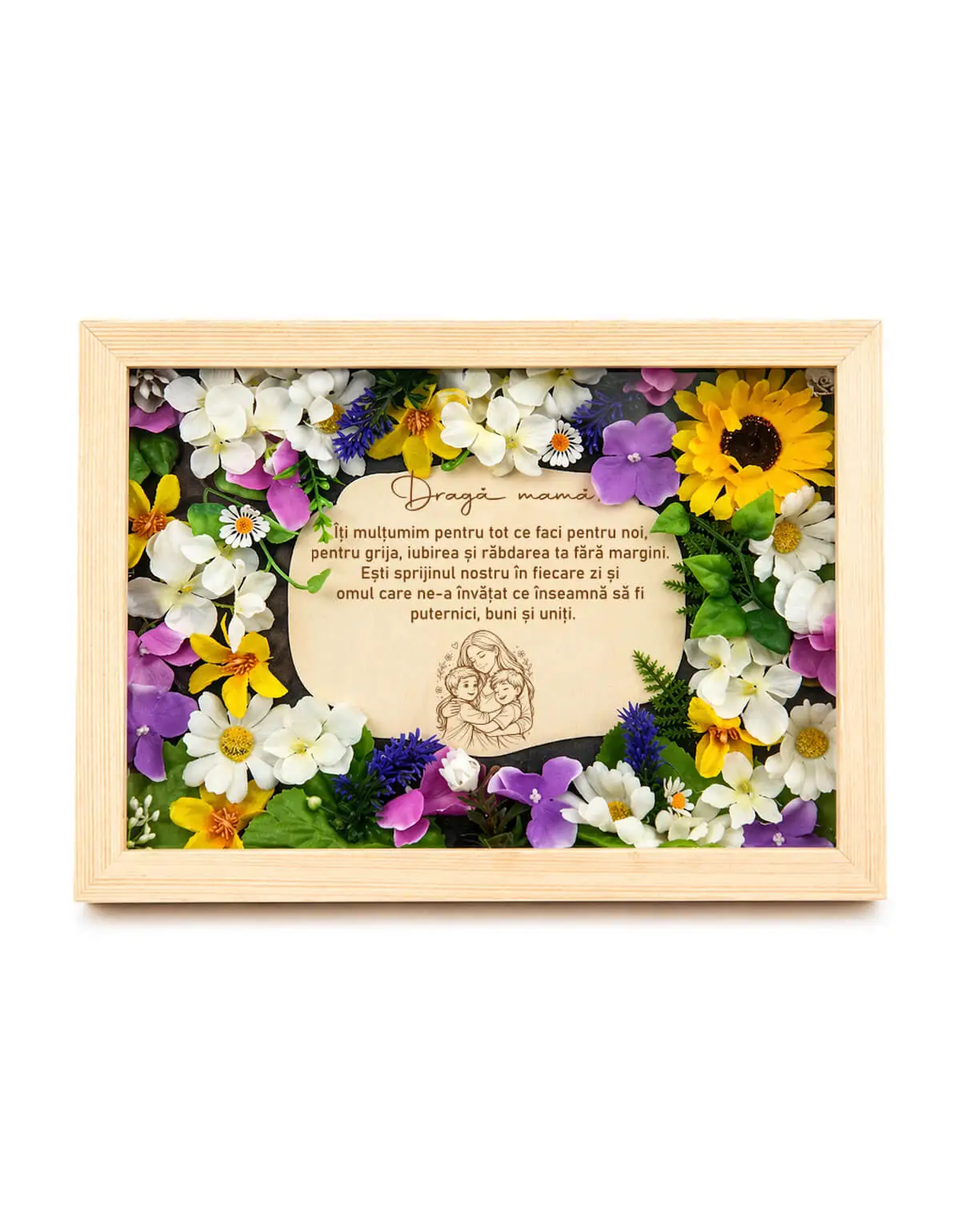 Cadou Mama, Tablou 3D Personalizat din Lemn cu Flori